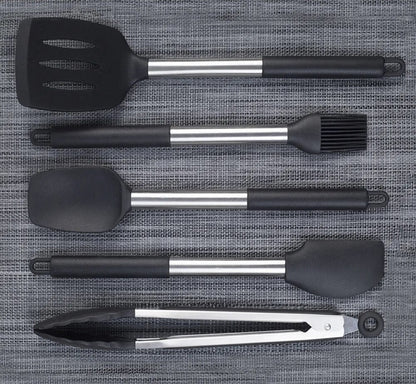 Anygleam Kitchen Utensils Non-stick Black/ Silver 6 Set Cooking Tool Accessories Heat Resistant Kitchenware-Spatula and Shovel-PEROZ Accessories