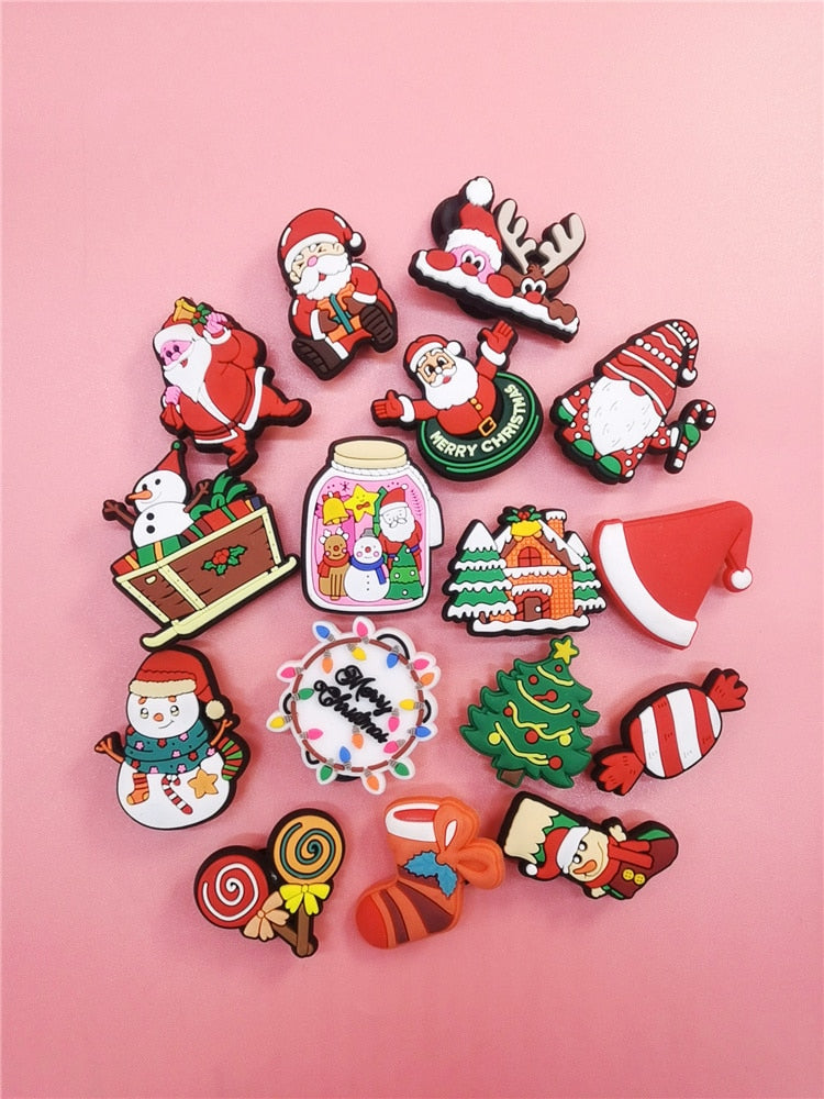 Anykidz 16Pcs Random Color Christmas Style Shoe Charm Accessories Jeans Clogs Pendants Designer Ornament Jibbitz for Crocs-Shoe Accessories-PEROZ Accessories