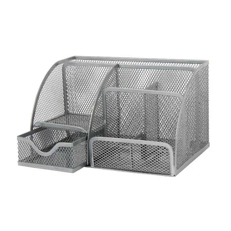 AnyCraft Silver Mesh Stationery Storage Organizer with Compartments for Office and School Supplies-Organizers-PEROZ Accessories