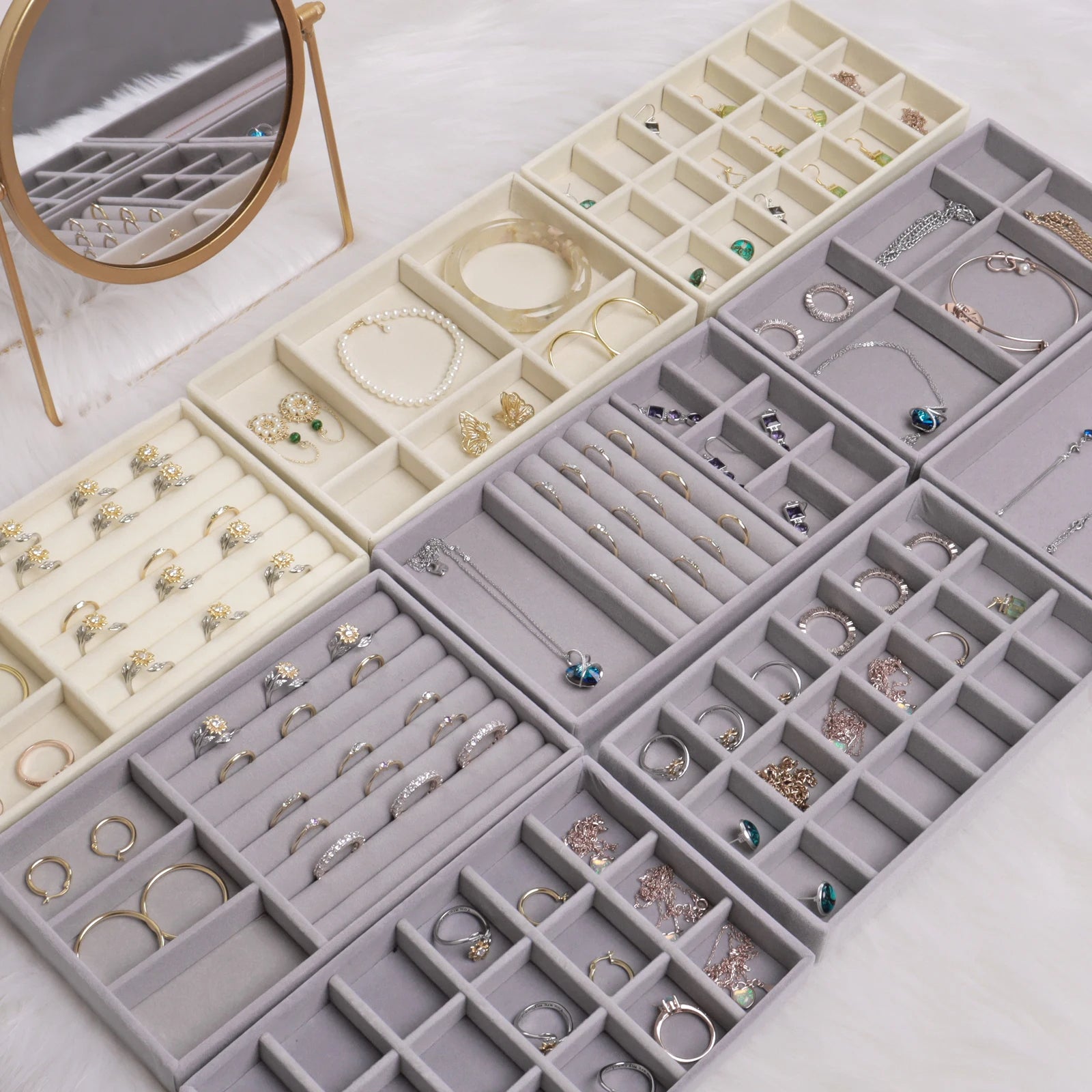 Anyhouz Jewelry Storage Beige Design E Display Tray Drawer Storage Jewellery Holder For Ring Earrings Necklace Bracelet-Jewellery Holders &amp; Organisers-PEROZ Accessories