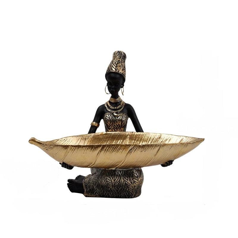 Anyhouz Home Figurine African Black Woman Storage Statue Exotic Figurines Home Interior Desktop Decor Keys Candy Container Craft Item-Sculptures &amp; Statues-PEROZ Accessories