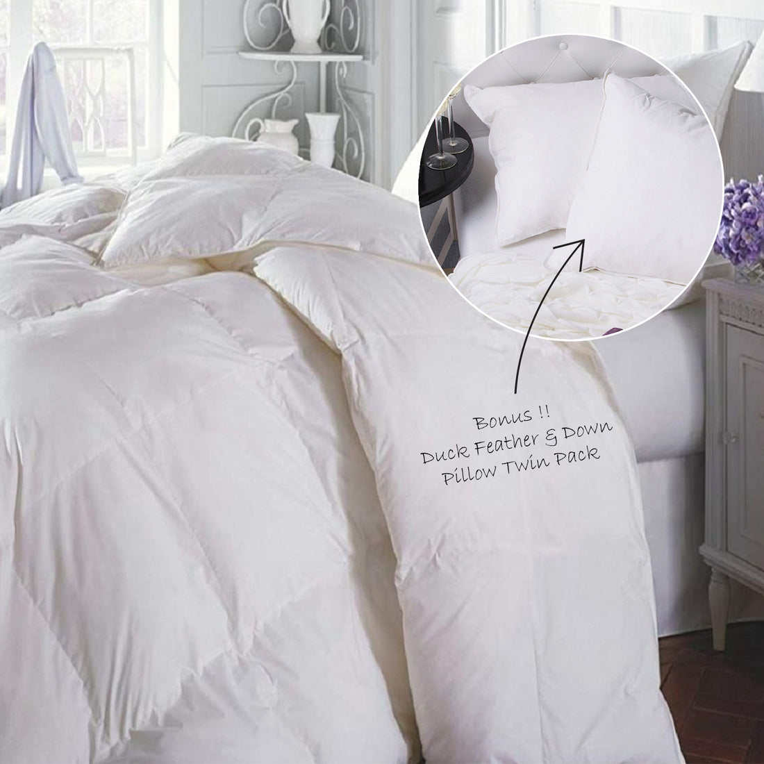 Duck Feather &amp; Down Quilt 500GSM + Duck Feather and Down Pillows 2 Pack Combo-Bedding-PEROZ Accessories