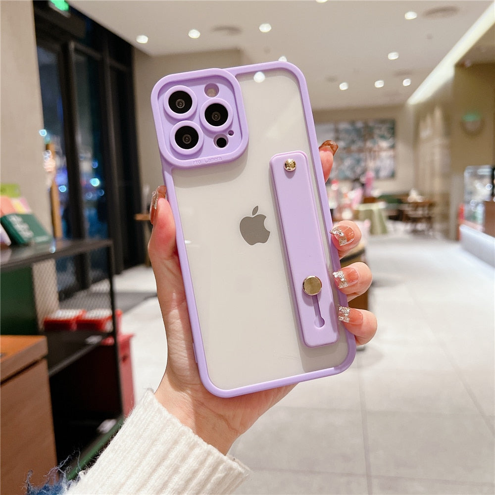 Anymob iPhone Case Purple Transparent Solid Color Wrist Band Lens Protection Soft Cover Bumper-Mobile Phone Cases-PEROZ Accessories