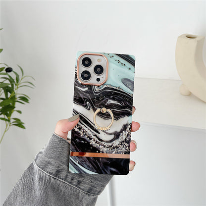 Anymob iPhone Case Black Blue Marble Horizontal Pattern With Finger Ring Soft Silicon Cover-Mobile Phone Cases-PEROZ Accessories