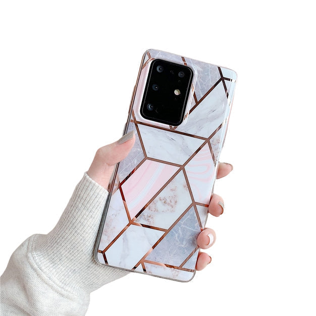 Anymob Samsung Gradient Pink Geometric Marble Phone Case Silicone Cover-Mobile Phone Cases-PEROZ Accessories