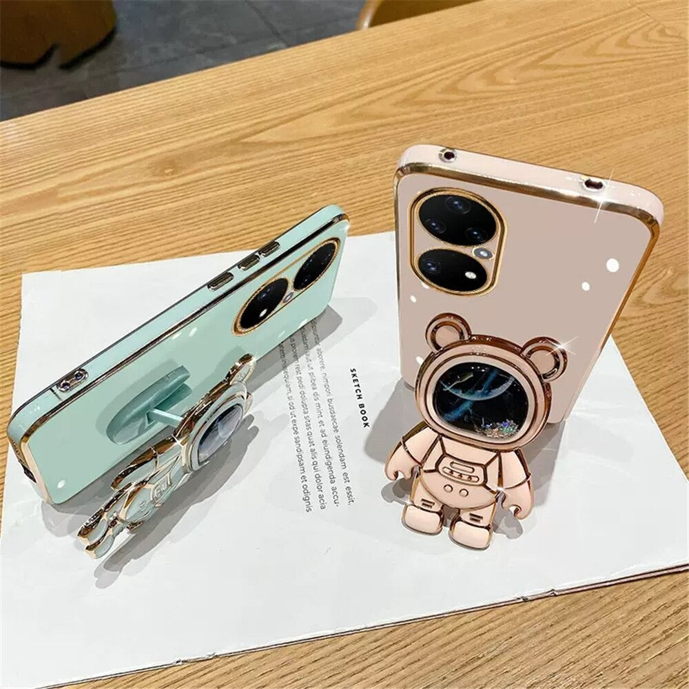 Anymob Huawei Case White Cute Quicksand Astronaut Bracket Soft Cover Phone Protection-Mobile Phone Cases-PEROZ Accessories