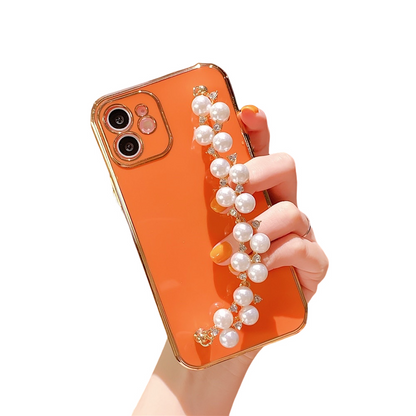 Anymob iPhone Case Orange Pearl Bracelet Electroplating Silicone Cover With Wristband-Mobile Phone Cases-PEROZ Accessories