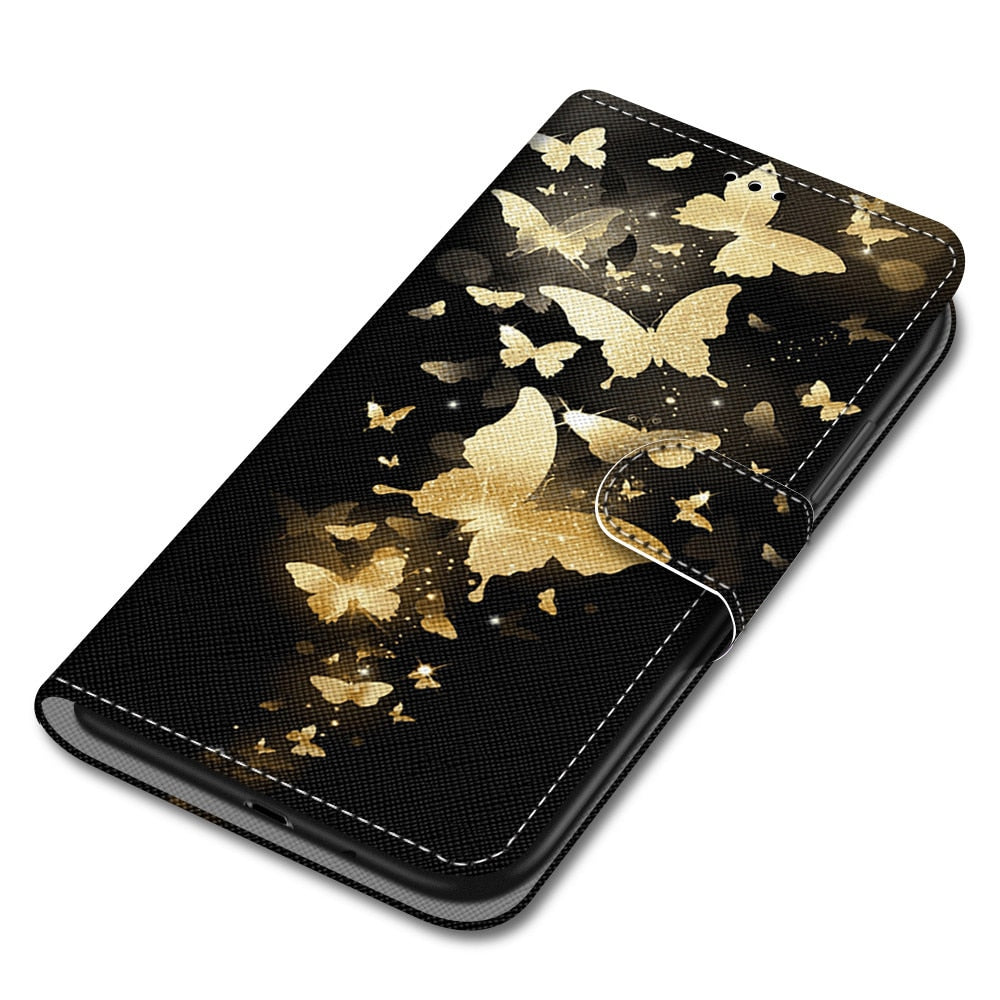 Anymob Samsung Yellow Butterfly Cute Animal Painted Leather Phone Case Flip Wallet Phone Bag Cover-Mobile Phone Cases-PEROZ Accessories