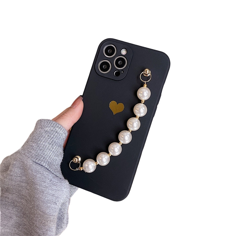 Anymob iPhone Black Love Heart Pearl Bracelet Phone Case Mini Soft Silicone Back Cover-Mobile Phone Cases-PEROZ Accessories