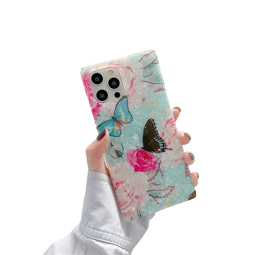 Anymob iPhone Case Sky Blue Glitter Flowers Dream Shell Pattern Soft Silicon Cover-Mobile Phone Cases-PEROZ Accessories