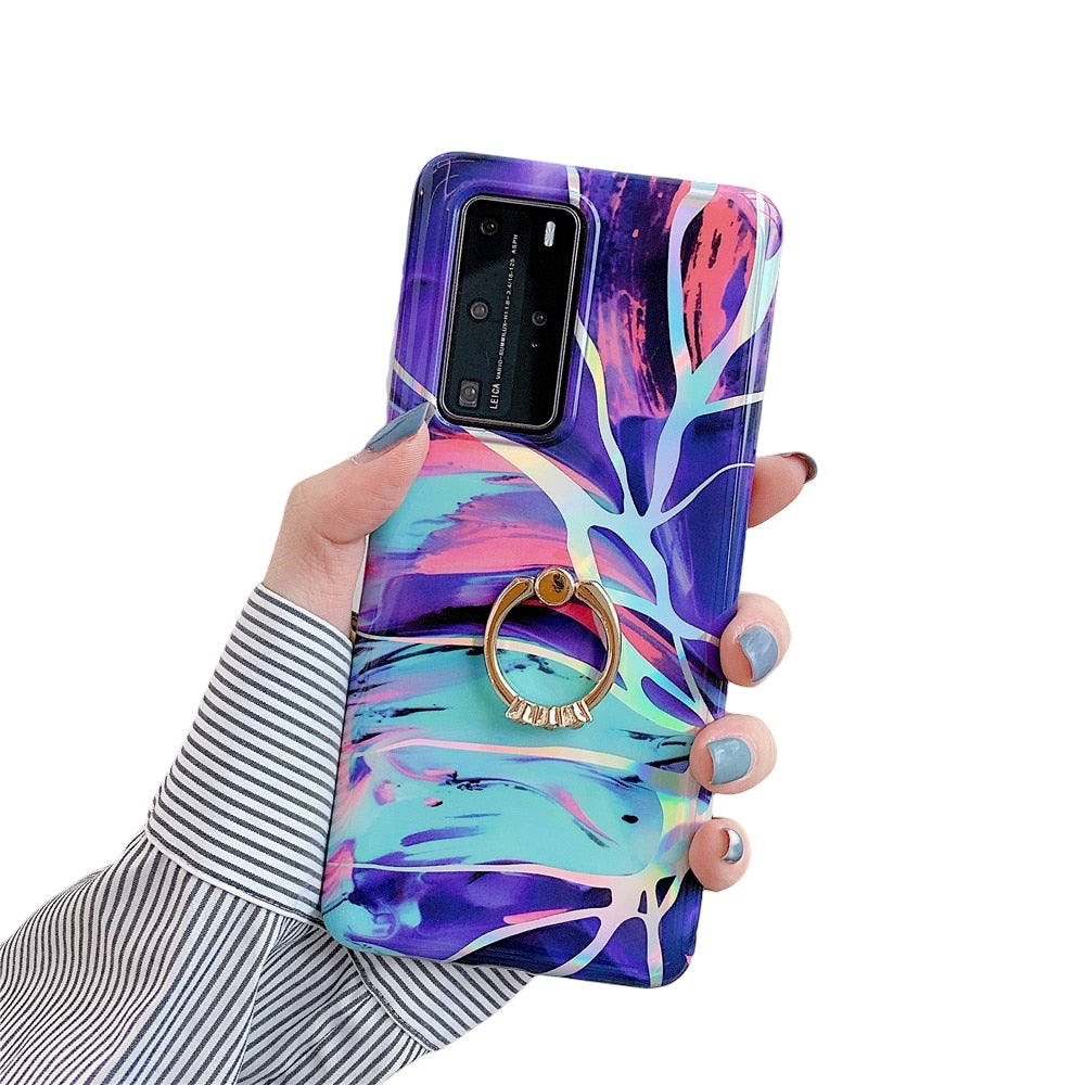 Anymob Samsung Violet And Blue Marble Finger Ring Phone Case Soft Silicon Cover-Mobile Phone Cases-PEROZ Accessories