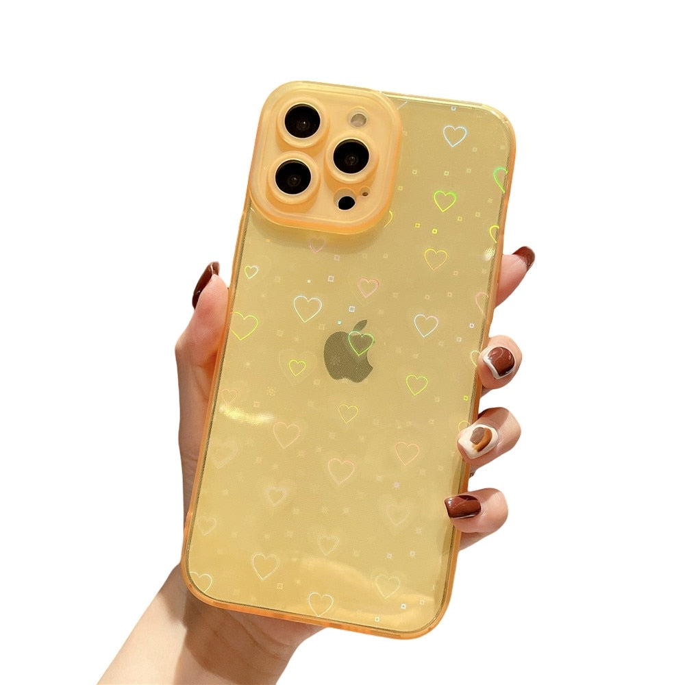 Anymob iPhone Yellow Love Heart Transparent Phone Case Fluorescent Soft Bumper Back Cover-Mobile Phone Cases-PEROZ Accessories