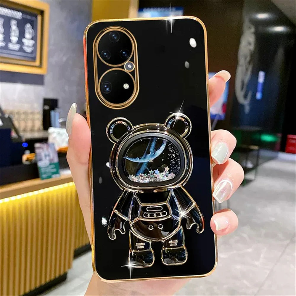 Anymob Huawei Case Black Cute Quicksand Astronaut Bracket Soft Cover Phone Protection-Mobile Phone Cases-PEROZ Accessories