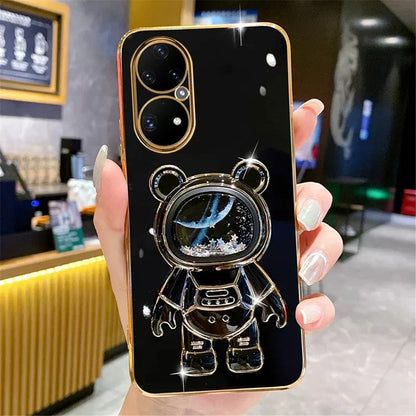 Anymob Huawei Case Black Cute Quicksand Astronaut Bracket Soft Cover Phone Protection-Mobile Phone Cases-PEROZ Accessories