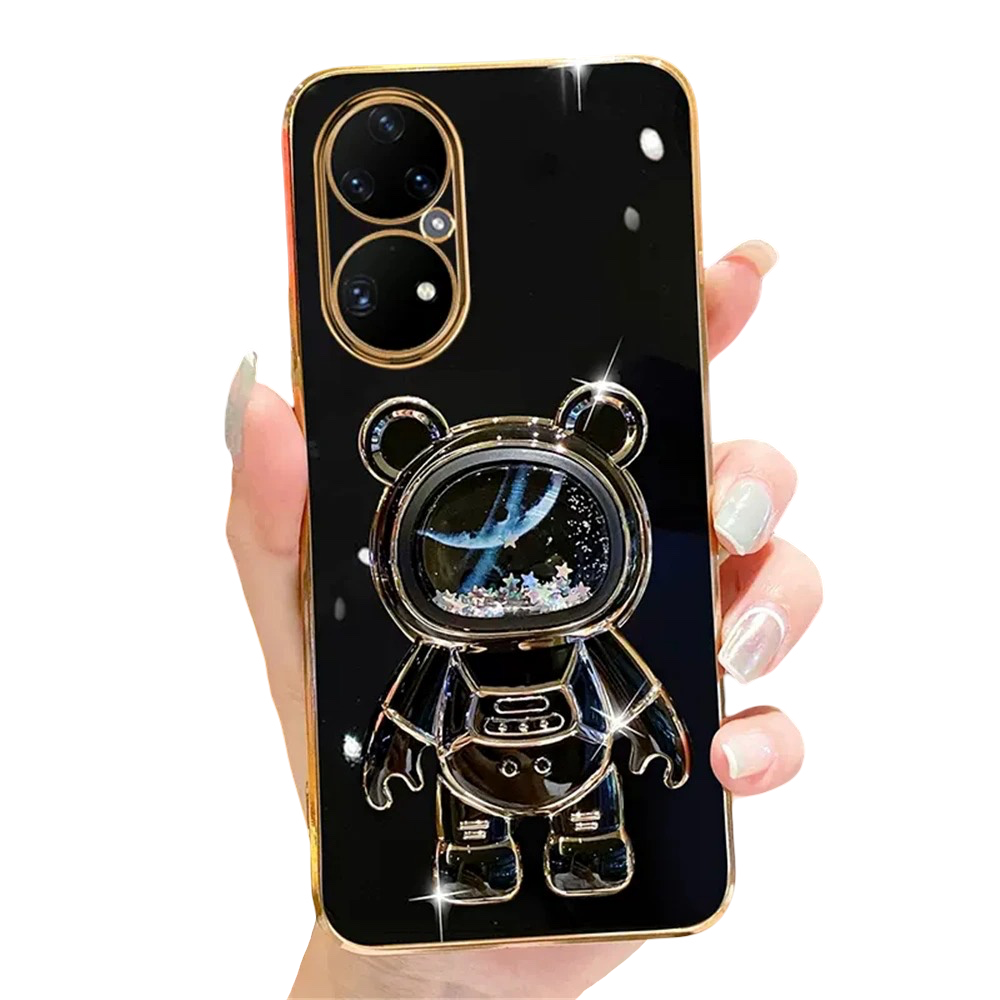 Anymob Huawei Case Black Cute Quicksand Astronaut Bracket Soft Cover Phone Protection-Mobile Phone Cases-PEROZ Accessories