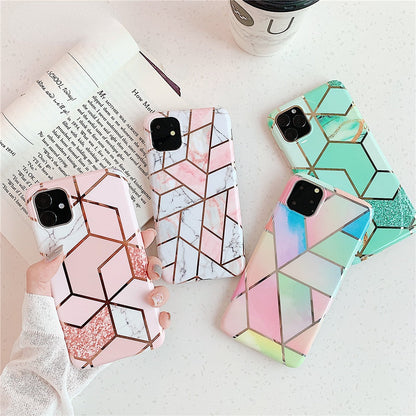 Anymob iPhone Unicorn Color Plating Geometric Marble Phone Case Glossy Soft Back Cover-Mobile Phone Cases-PEROZ Accessories