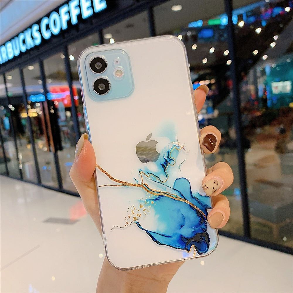 Anymob iPhone Case Blue Watercolor Marble Soft Silicone TPU Cover-Mobile Phone Cases-PEROZ Accessories