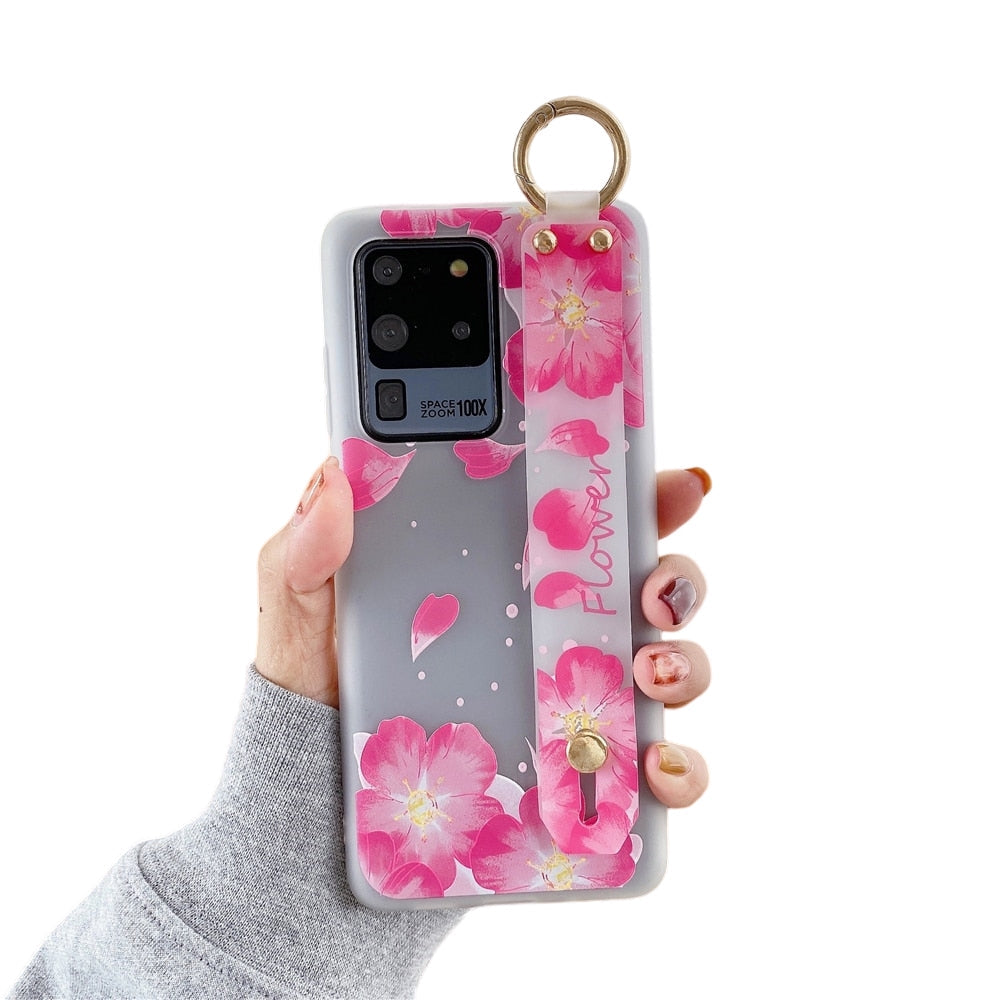 Anymob Samsung Cherry Flower Soft Silicon Wrist Strap Case Bag Shell Cover-Mobile Phone Cases-PEROZ Accessories