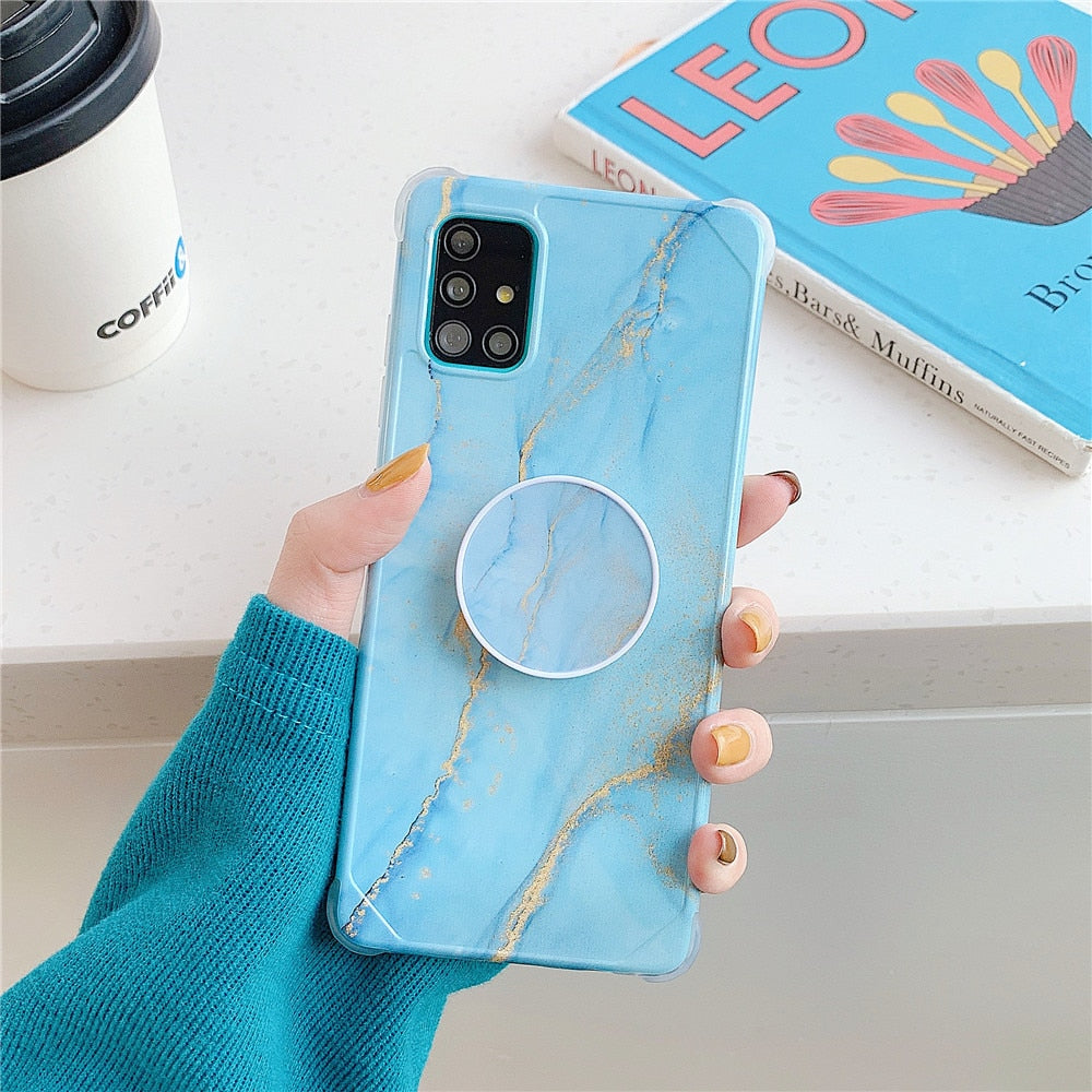 Anymob Samsung Case Sky Blue Marble With Finger Ring Holder Silicone Phone Cover-Mobile Phone Cases-PEROZ Accessories