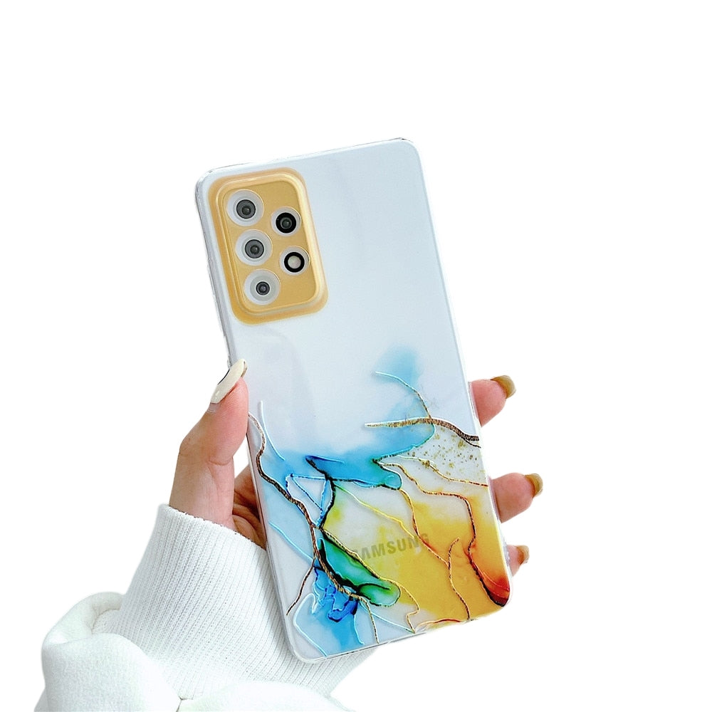 Anymob Samsung Blue And Yellow Gradient Acrylic Marble Camera Protector Phone Case Soft Silicone Back Cover-Mobile Phone Cases-PEROZ Accessories