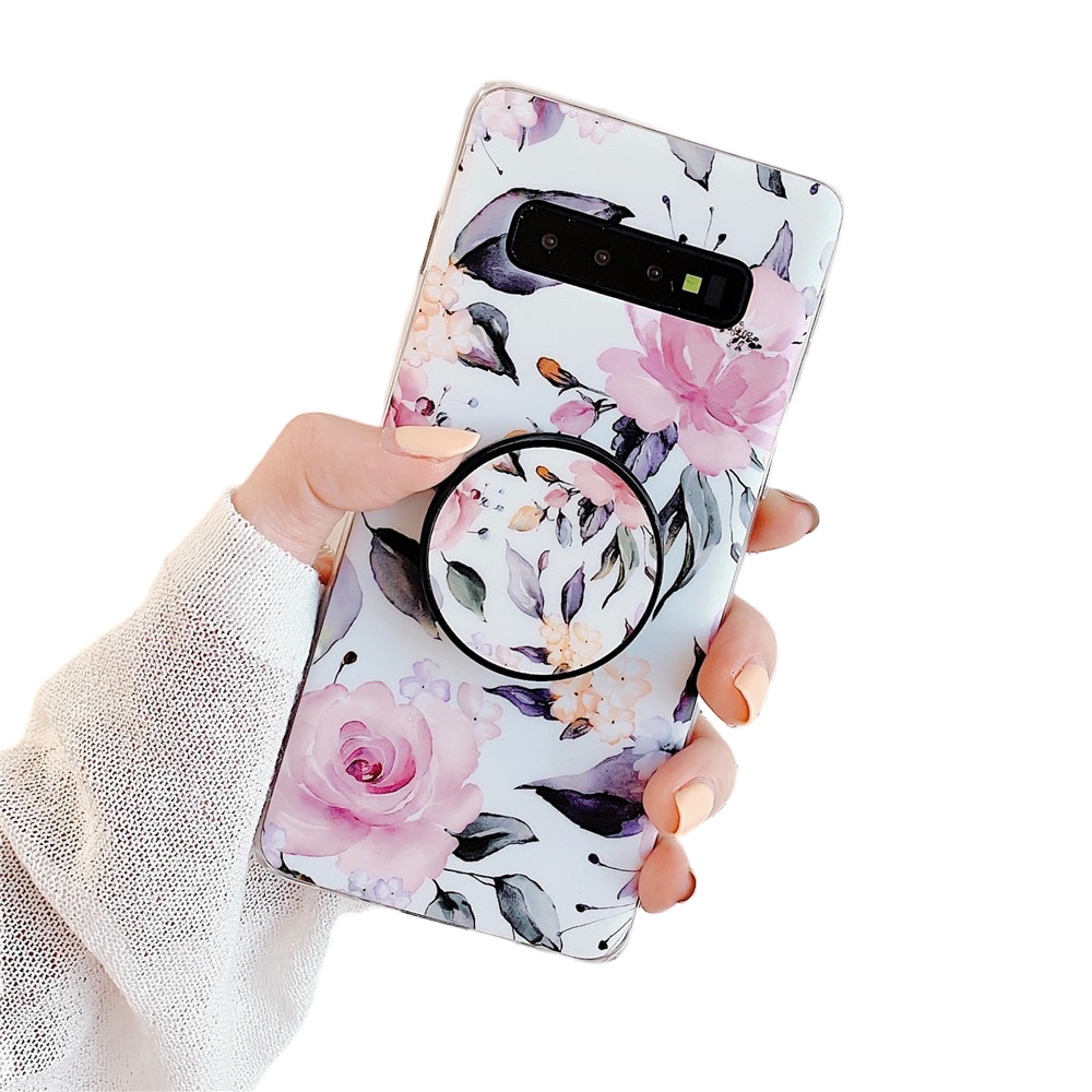 Anymob Samsung Case Purple Art Leaf Flower Silicon With Holder Stand Phone Cover-Mobile Phone Cases-PEROZ Accessories