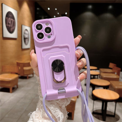 Anymob iPhone Case Purple Hang Strap Cord Lanyard Magnetic Ring Holder Phone Cover Card Bag-Mobile Phone Cases-PEROZ Accessories