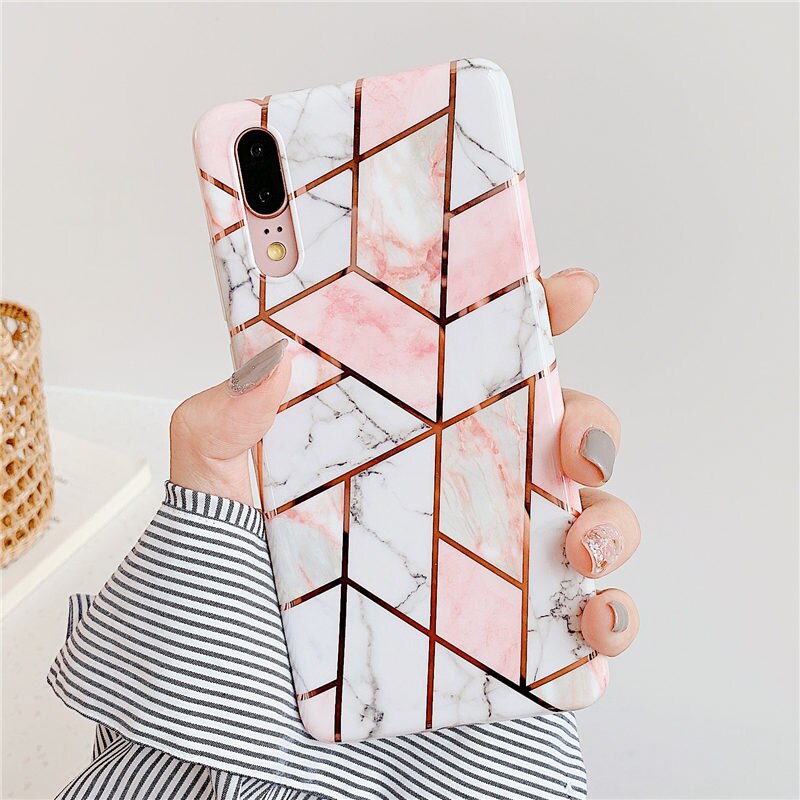 Anymob Samsung Pink Marble Flower Case Back Cover Art Leaf Silicone Phone Protection-Mobile Phone Cases-PEROZ Accessories