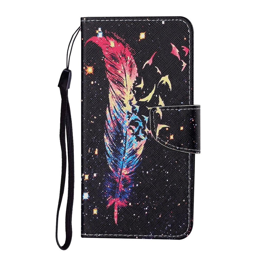 Anymob Samsung Colorful Feather Pattern Phone Case Magnetic Flip Leather Wallet Painted Cover-Mobile Phone Cases-PEROZ Accessories