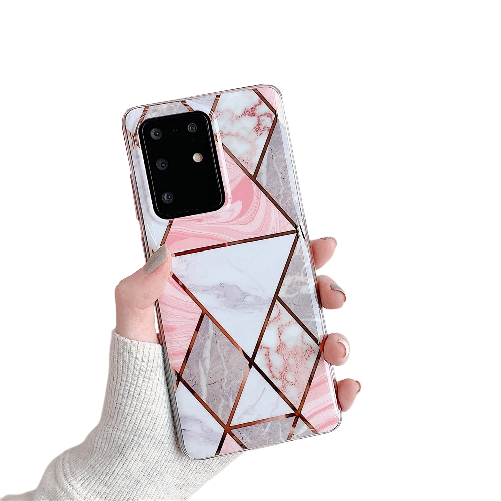 Anymob Samsung White And Pink Geometry Marble Case Silicon Phone Cover-Mobile Phone Cases-PEROZ Accessories