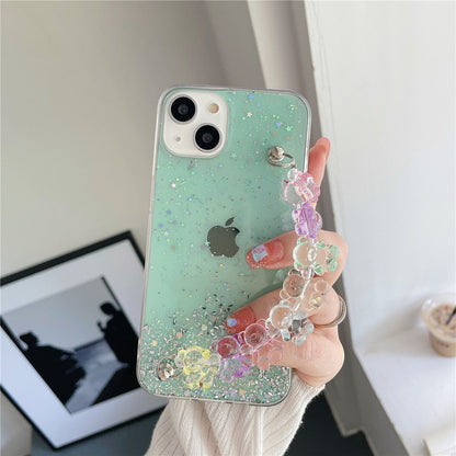 Anymob iPhone Case Mint Green 3D Cartoon Bear Wrist Bracelet Soft Chain Clear Glitter Cover-Mobile Phone Cases-PEROZ Accessories