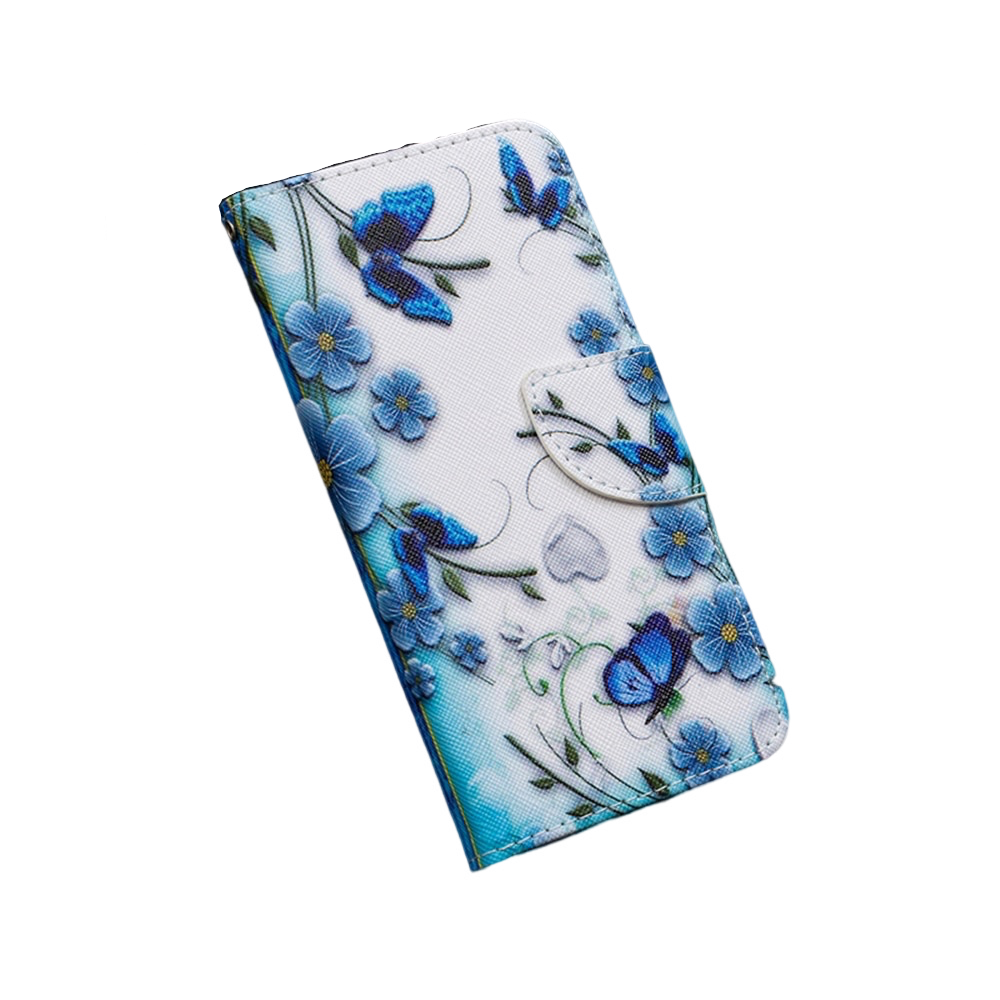 Anymob Samsung Case Blue Flower with Butterfly Design Flip Leather Wallet Phone Cover Protection-Mobile Phone Cases-PEROZ Accessories
