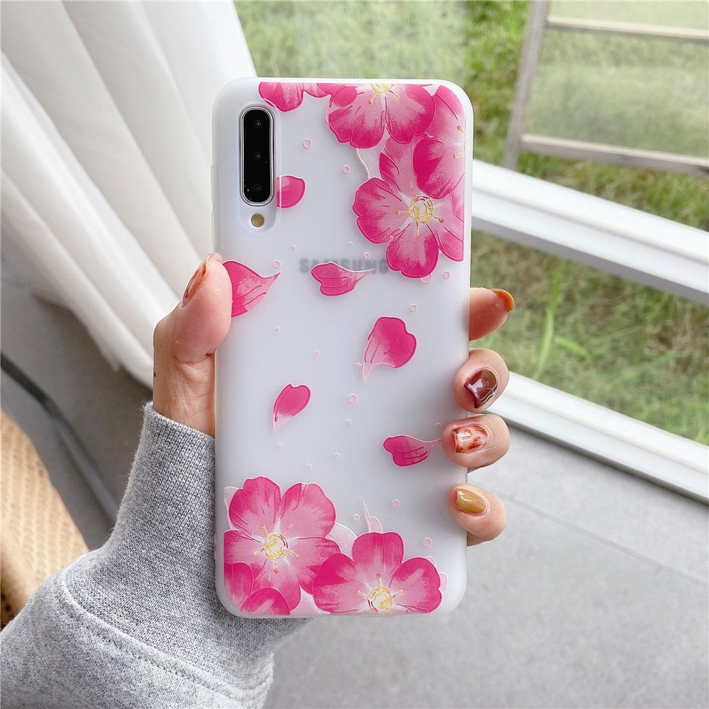 Anymob Samsung Case Pink Flower Vintage Relief Flower Phone Matte Soft Silicone Back Cover-Mobile Phone Cases-PEROZ Accessories