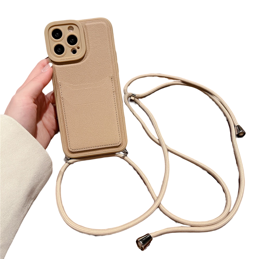 Anymob iPhone Case Brown Crossbody Necklace Strap Lanyard with Card Holder Silicone Cover-Mobile Phone Cases-PEROZ Accessories