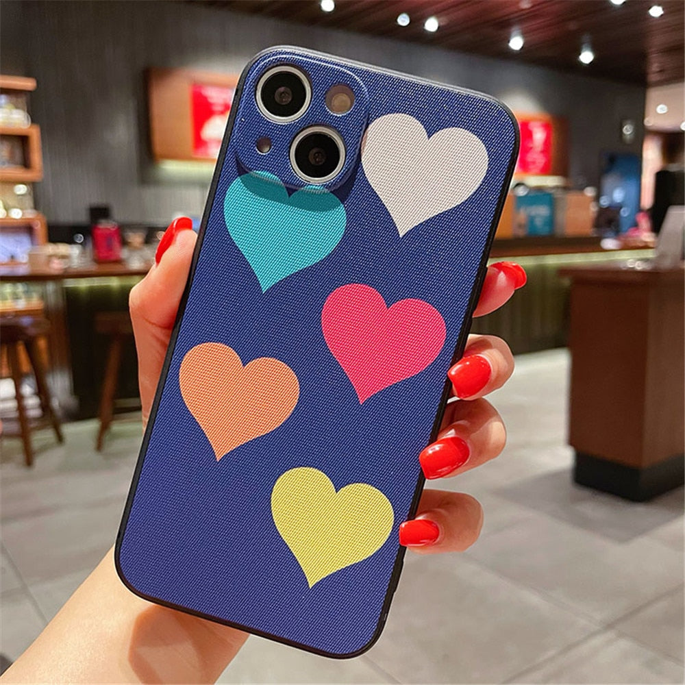 Anymob iPhone Case Blue Multicolor Heart Retro Geometry Graffiti Soft Silicon Cover-Mobile Phone Cases-PEROZ Accessories