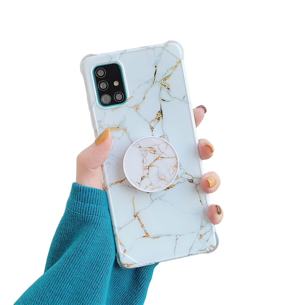 Anymob Samsung Case Dirty White Marble With Finger Ring Holder Silicone Phone Cover-Mobile Phone Cases-PEROZ Accessories