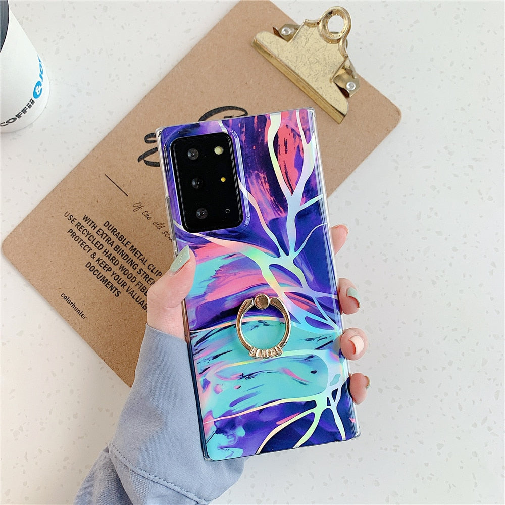 Anymob Samsung Case Ocean Blue Laser Marble Gradient Ring Holder Back Cover-Mobile Phone Cases-PEROZ Accessories