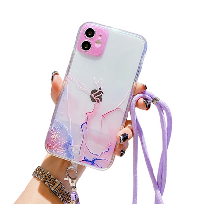 Anymob iPhone Case Marble Granite Purple Crossbody Lanyard Soft TPU Chain Cover-Mobile Phone Cases-PEROZ Accessories