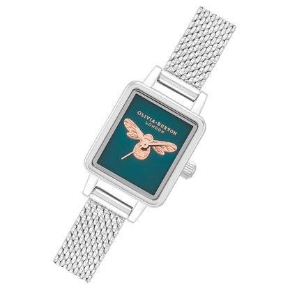 Olivia Burton Stainless Steel Navy Sunray &amp; Bee Dial Ladies Watch - OB16FB27-Quartz Watches-PEROZ Accessories