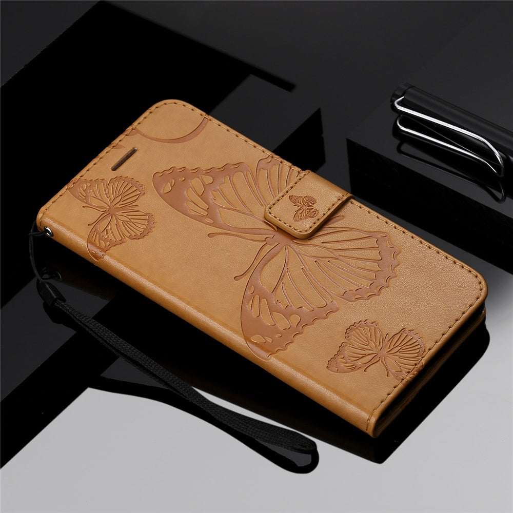 Anymob Huawei Brown Leather Phone Case Butterfly Flip Wallet Cover Protection-Mobile Phone Cases-PEROZ Accessories