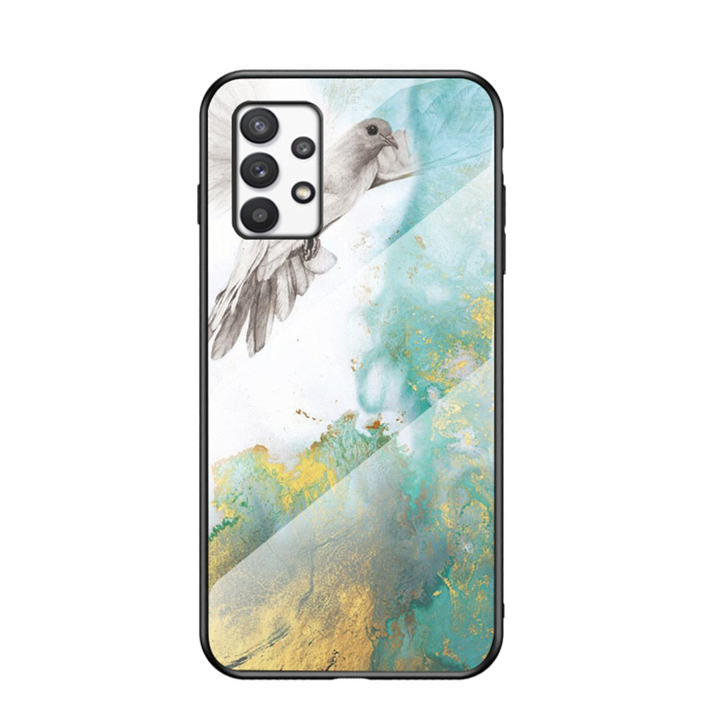 Anymob Samsung Dove And Green Gold Marble Pattern Case Shockproof Glass Phone Cover-Mobile Phone Cases-PEROZ Accessories