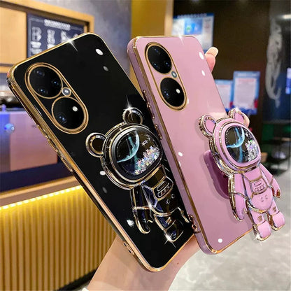 Anymob Huawei Case Light Pink Cute Quicksand Astronaut Bracket Soft Cover Phone Protection-Mobile Phone Cases-PEROZ Accessories