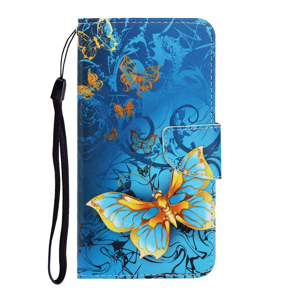 Anymob Samsung Blue Butterfly Magnetic Flip Wallet Case Painted Leather Phone Cover-Mobile Phone Cases-PEROZ Accessories