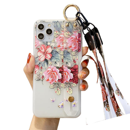Anymob iPhone Case Blue and Pink 3D Flower Soft Silicone Phone Cover With Wrist Strap Lanyard-Mobile Phone Cases-PEROZ Accessories