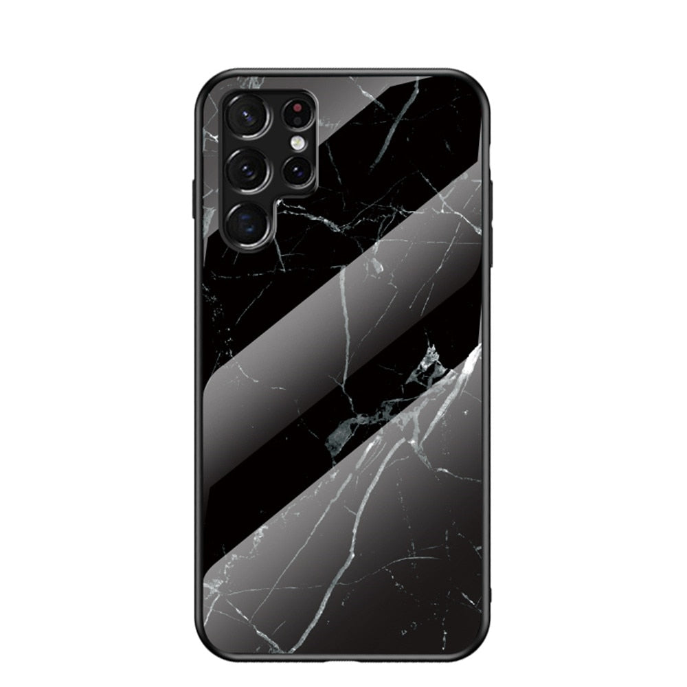 Anymob Samsung Black Marble Pattern Case Shockproof Glass Phone Cover-Mobile Phone Cases-PEROZ Accessories