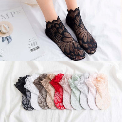 Anysox 5 Pairs One Size 4-5 Red Fashion Summer Socks With Style Lace Office Flower Short Sock Ankle Socks For Women-Socks-PEROZ Accessories