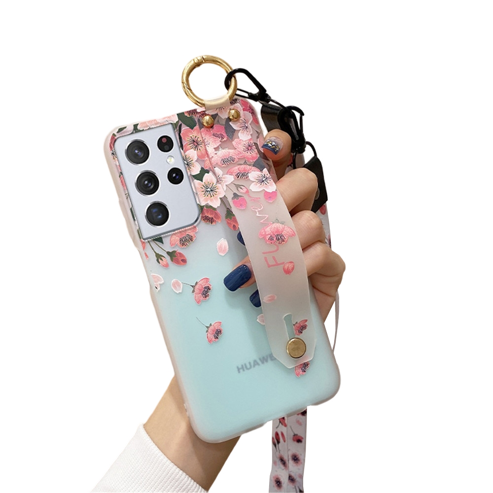 Anymob Samsung Falling Cherry Flowers Soft Silicone Case Neck Lanyard Wristband Holder Cover-Mobile Phone Cases-PEROZ Accessories