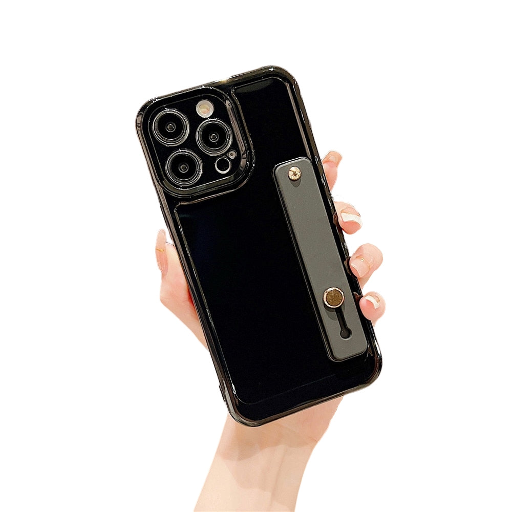 Anymob iPhone Black Wrist Strap Stand Phone Case Soft Silicone Protection Back Cover-Mobile Phone Cases-PEROZ Accessories