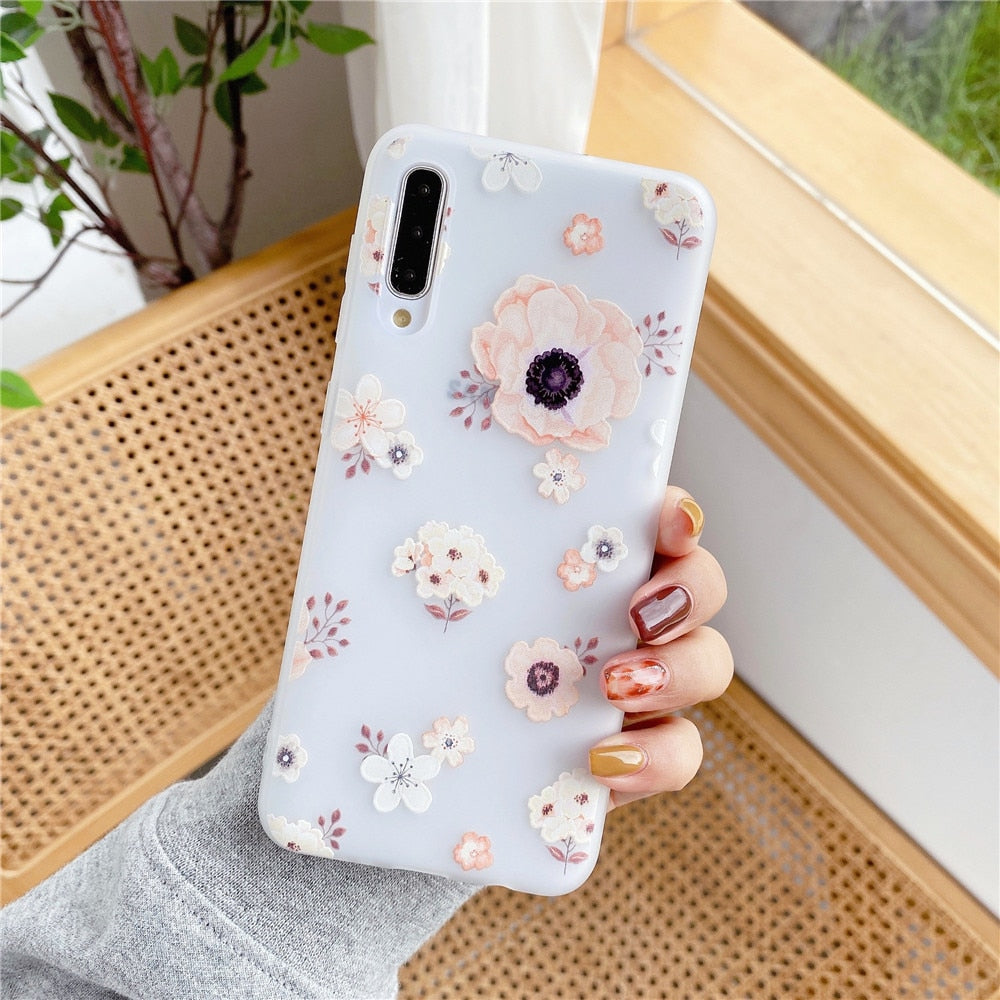 Anymob Samsung Case Peach Flower Vintage Relief Flower Phone Matte Soft Silicone Back Cover-Mobile Phone Cases-PEROZ Accessories