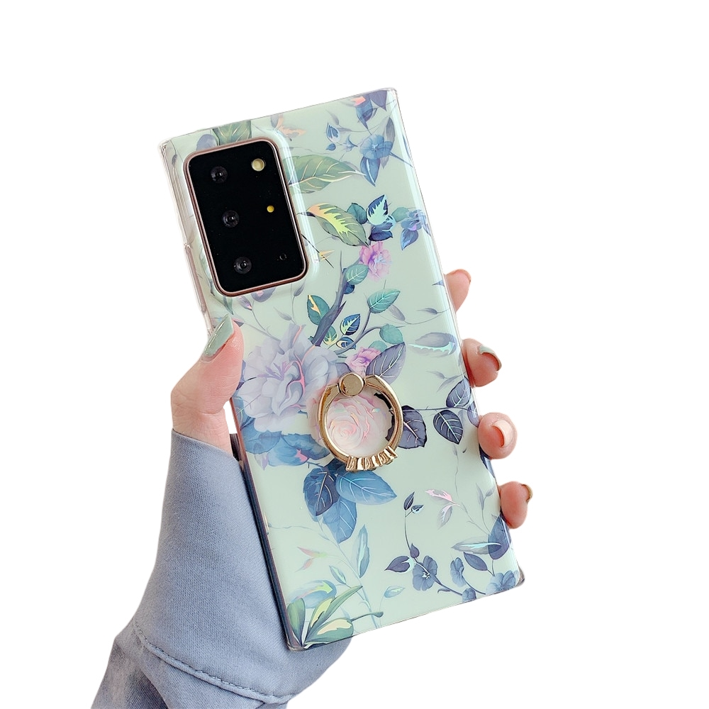 Anymob Samsung Green Rose Laser Marble Gradient Phone Case Ring Holder Back Cover-Mobile Phone Cases-PEROZ Accessories