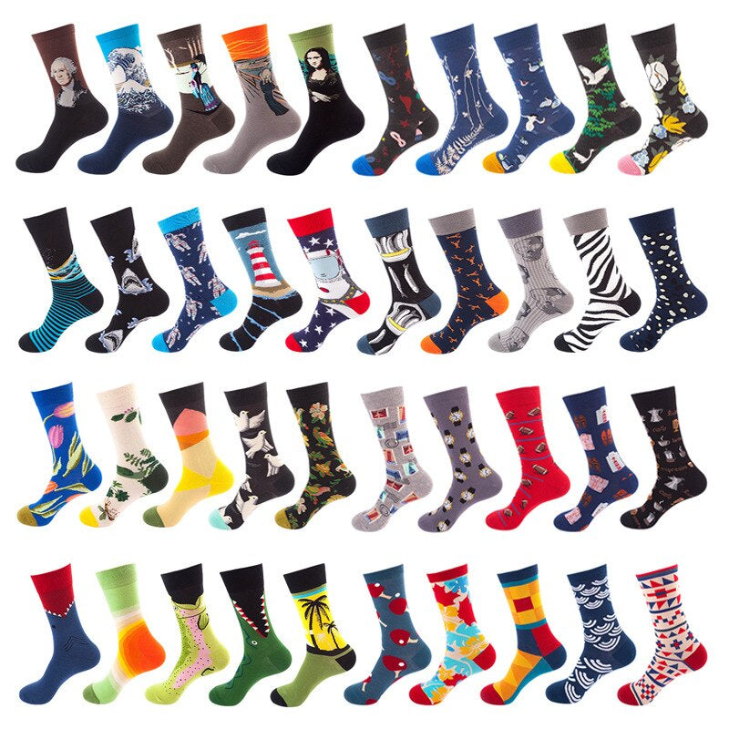 Anysox 5 Pairs One Size 5-11 Mixed Color Socks Cotton Fashion Random Mosaic Woman Skateboard Oil Paitiing-Socks-PEROZ Accessories
